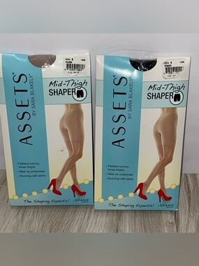 NEW ASSETS Mid-Thigh Shaper - Nude & Black  Sara Blakely LOT of 2 Size 5 Plus